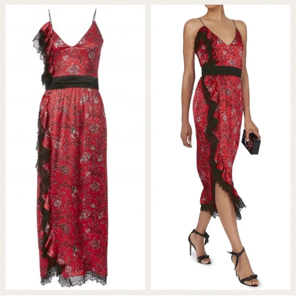 NWT Cinq à Sept Silk Petra Midi Slip Dress in Vermillion - Picture 4 of 11